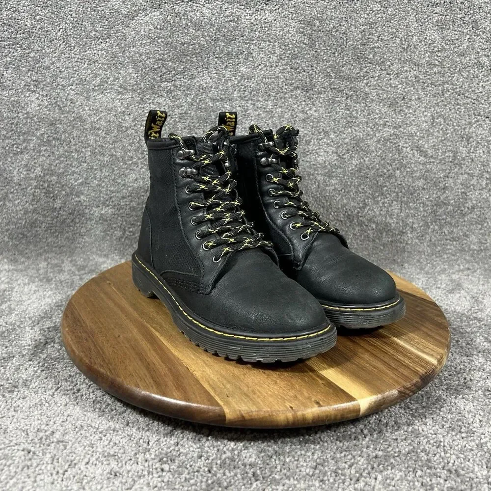 Dr Martens 1460 Panel J Youth Size 3 Black Leather Zip Lace Up Combat Boots Used
